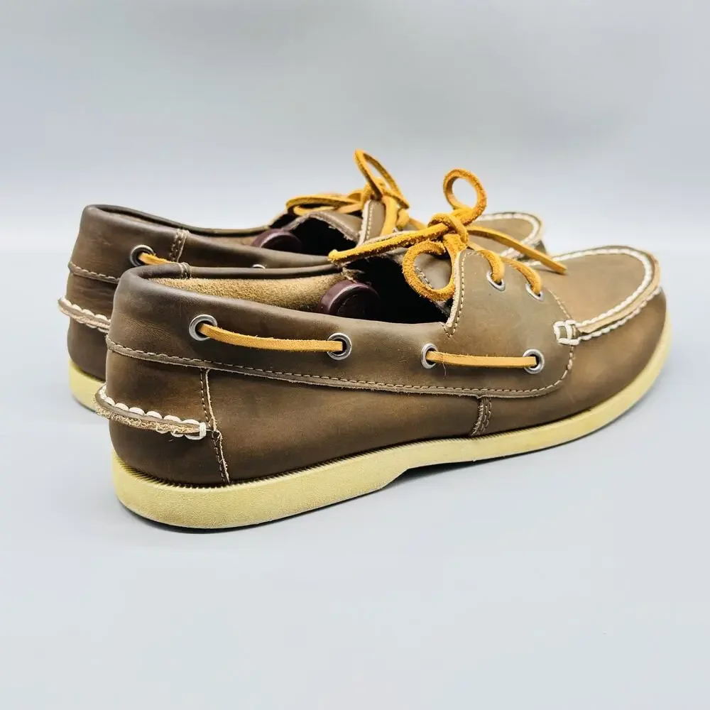 J Crew Shoes Mens 10 Brown Leather Boat Deck Casual Moc Toe Lace Up Comfort